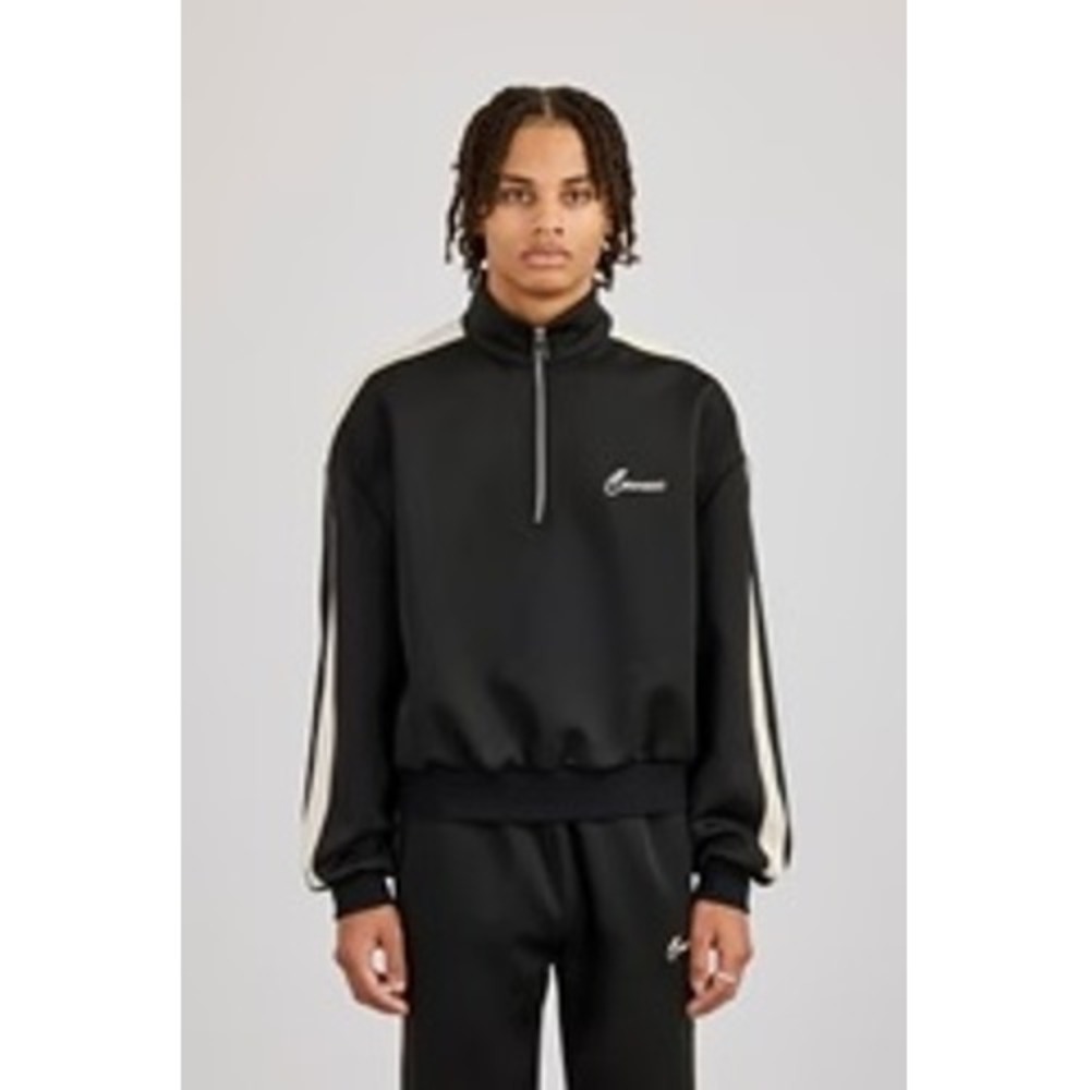 Cernucci Half Zip Funnel Neck Side Panel Polo Sweatshirt In Black Small NWT